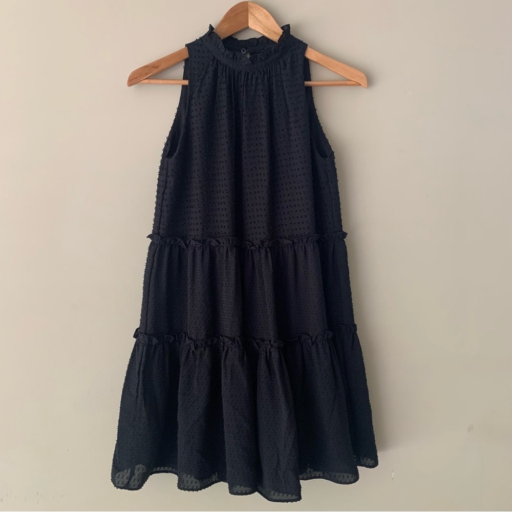 Ann Taylor Petite Black Swiss Dot Halter Sleeveless Dress XXSP